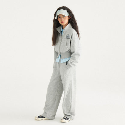 B2-m27 Spring new children's cotton stand-up collar zipper sweater sweatpants set - Mixbatch