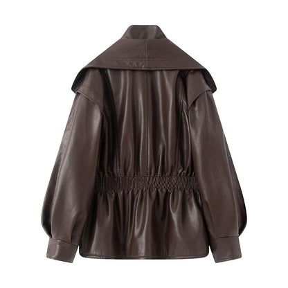 A double-collared jacket, leather jacket