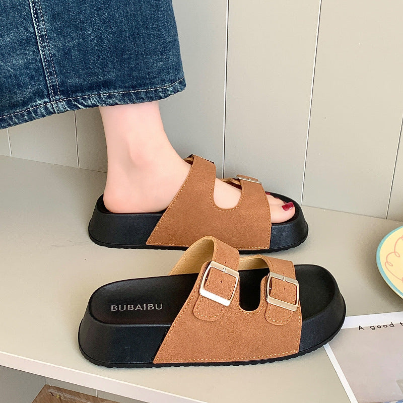 A foreign trade Roman style slippers women's summer new sandals outer wear thick-soled niche all-match buckle seaside beach women's shoes 1