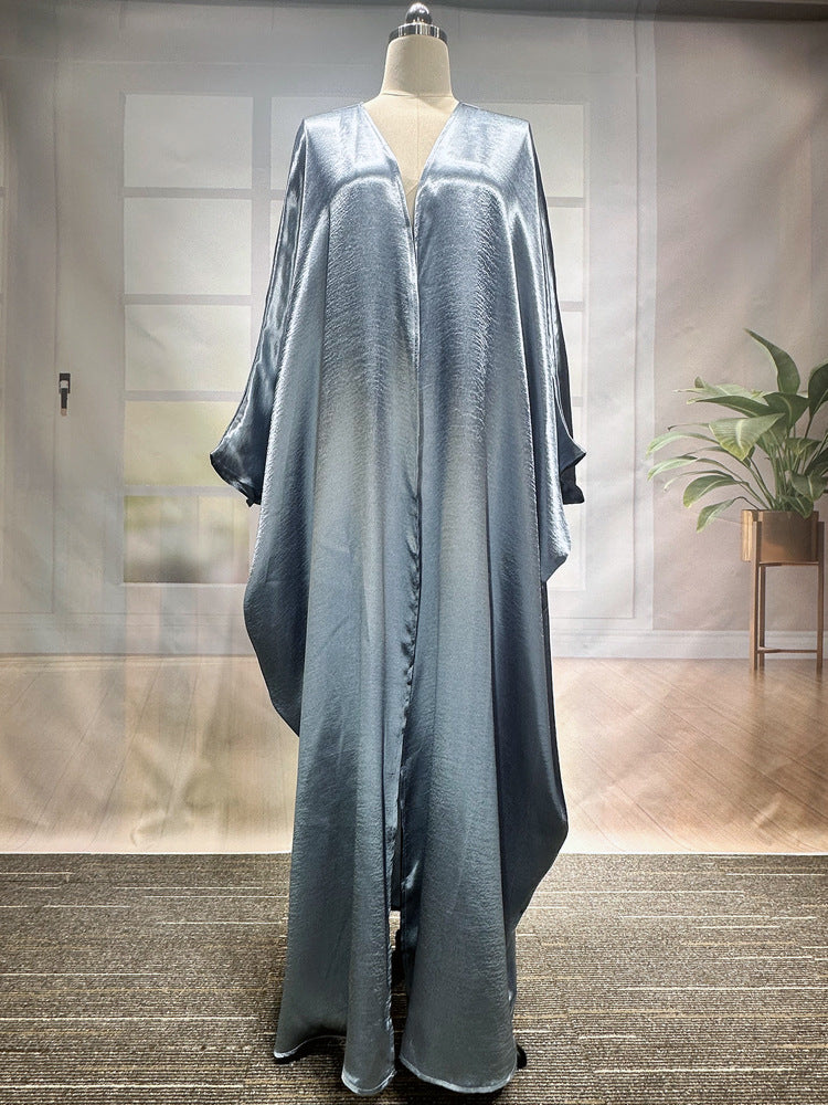 New Middle East Muslim Dubai Clothing Fashion Elegant Cardigan Snowflake Satin Dress Robe - Mixbatch