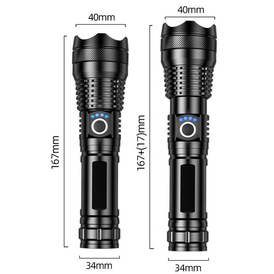 A USB flashlight Outdoor aluminum alloy strong light flashlight, new power display flashlight