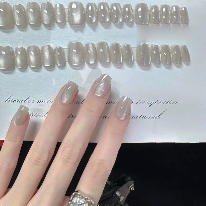 A Yi Yi Dance 30 pieces Handmade white moonlight cat eye manicure pieces Gentle temperament cat eye aurora wearing armor Xiaohongshu explosion - Mixbatch