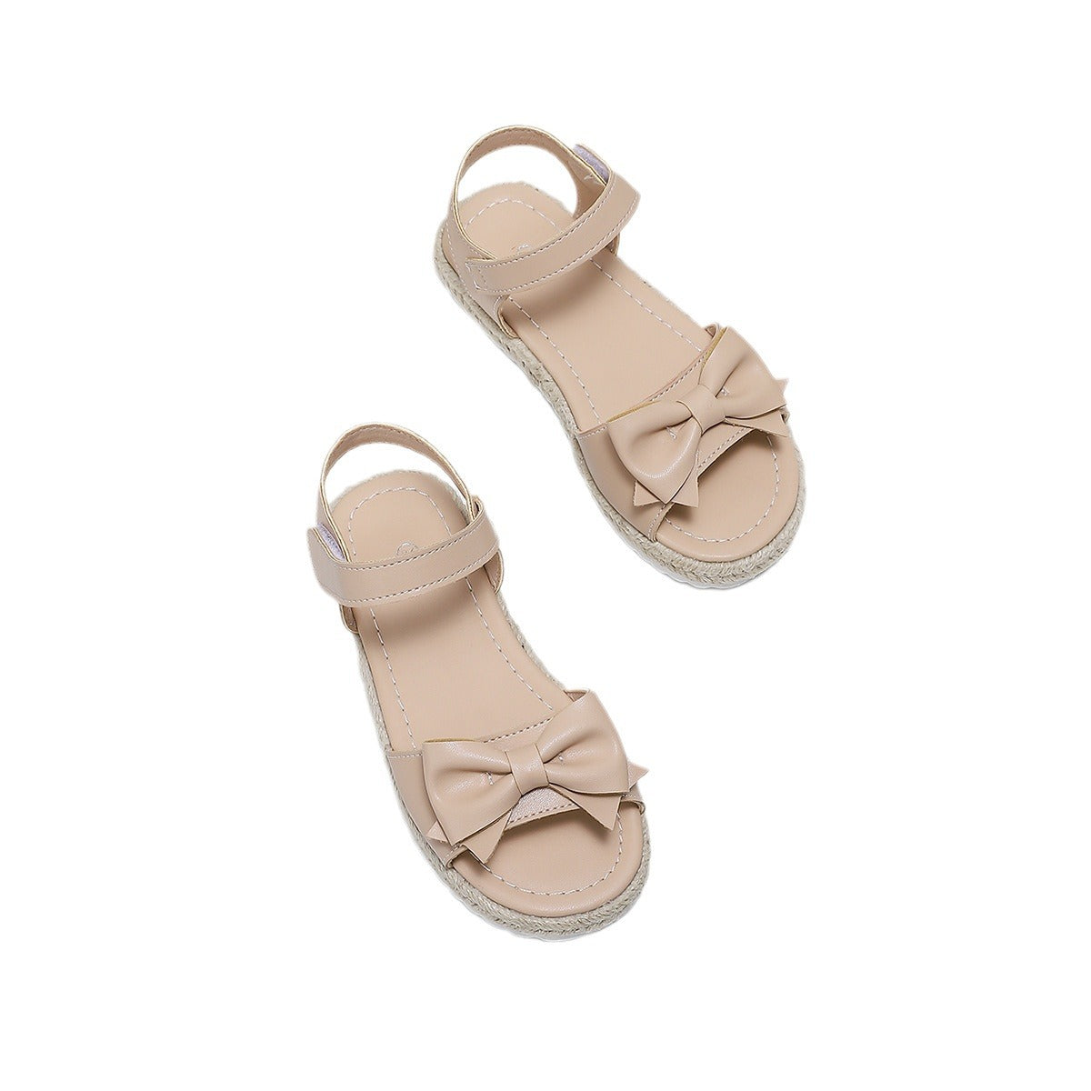 A new casual simple leak toe cute bow comfortable beach sandals apricot foreign trade - Mixbatch