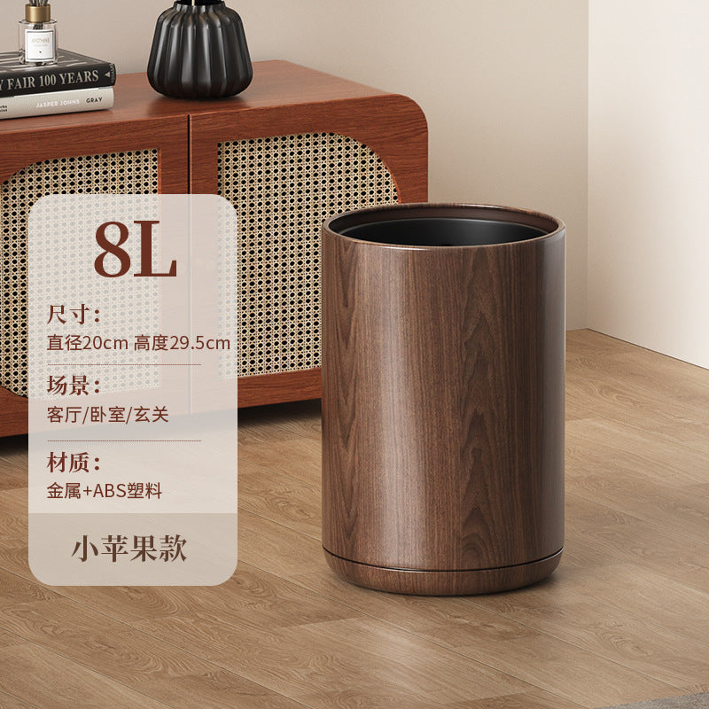 A black walnut wood grain trash can