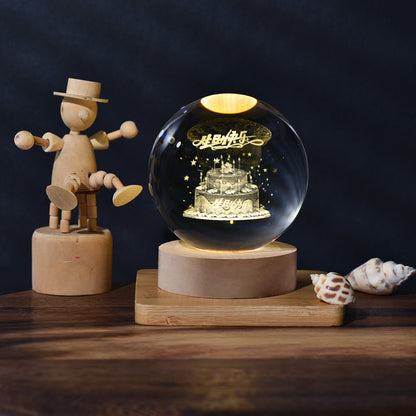 A creative 3d laser engraved crystal ball lamp