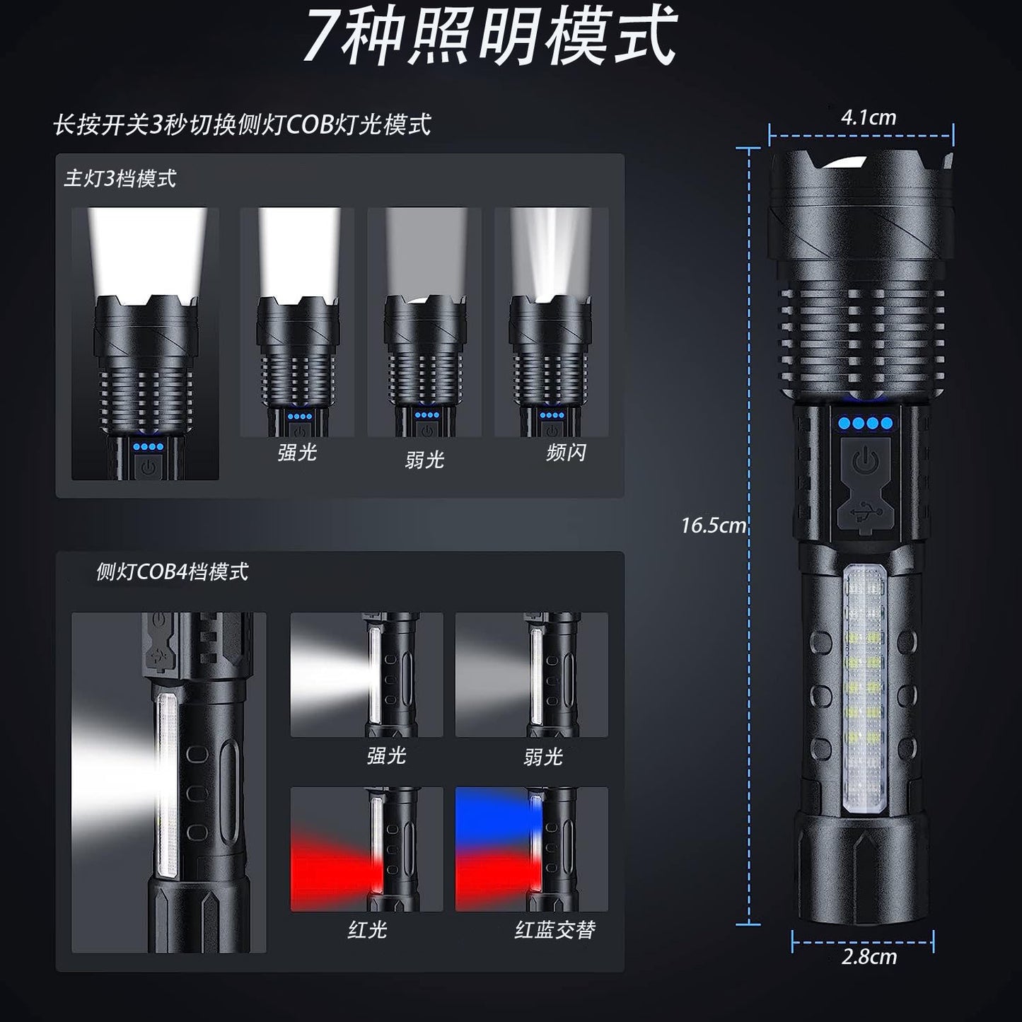 A new strong light flashlight white laser bright waterproof outdoor lighting emergency work light running fishing light