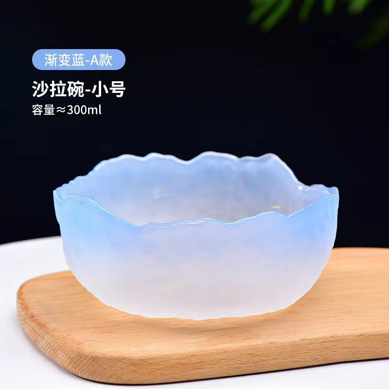 A Creative Japanese Lotus Mist Powder Glass Fruit Salad Bowl Set High Value Dessert Bowl Light Luxury Simple Household Fruit Plate