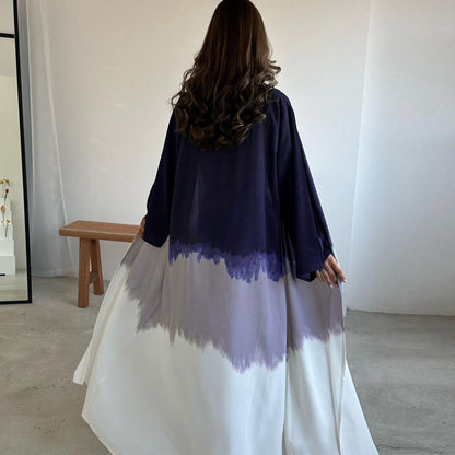 New Middle East Dubai clothing fashion elegant fashion cardigan tie-dye gradual change dress robe - Mixbatch