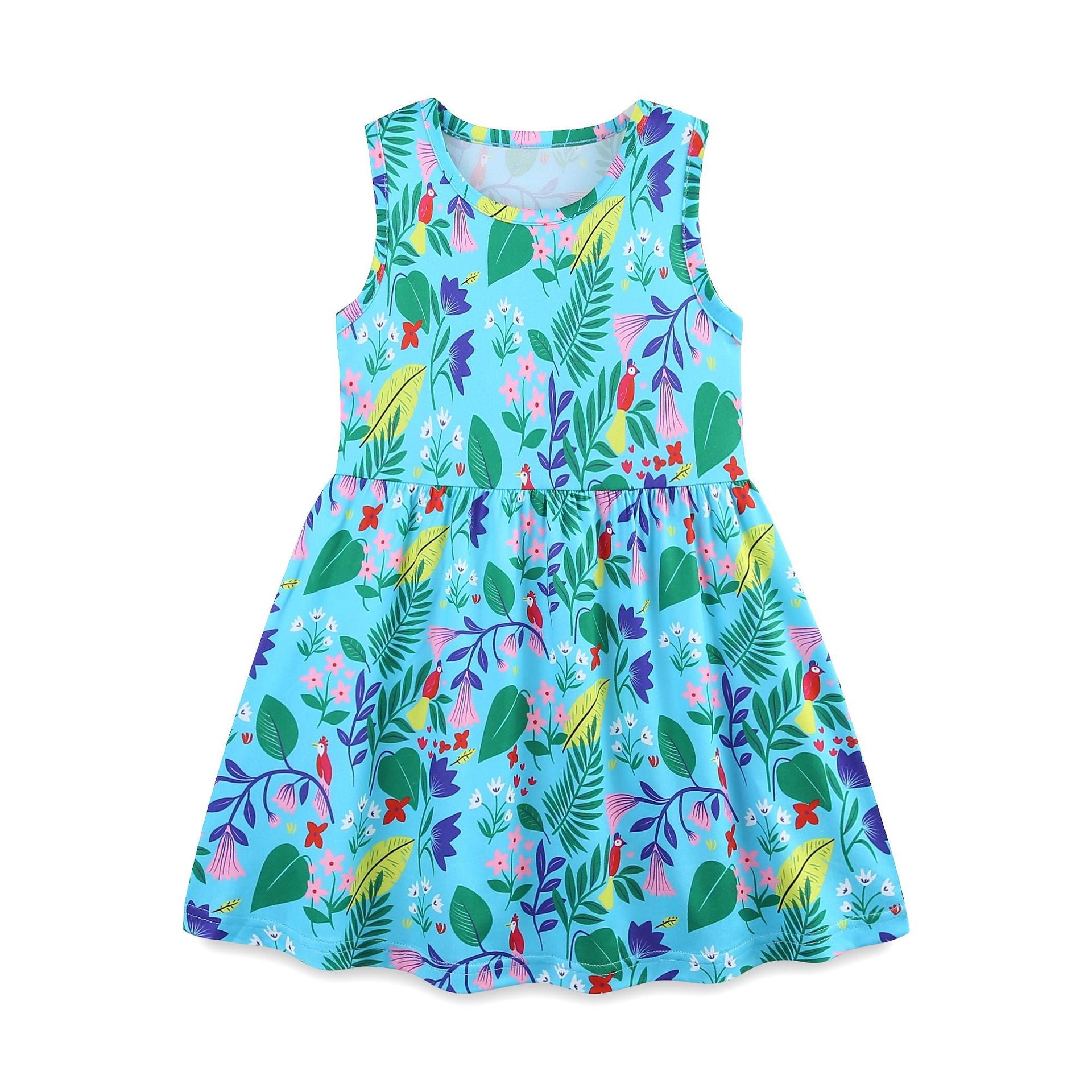 A summer new girls dress European and American style round neck flower print children's princess dress - Mixbatch