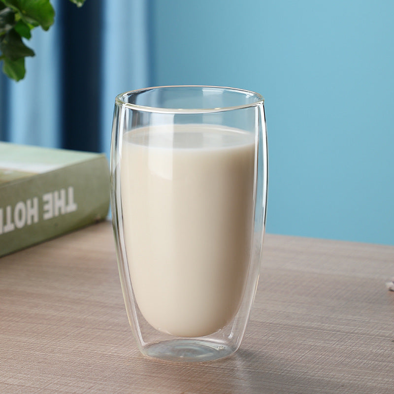 A Egg-shaped double-layer simple glass high borosilicate tea cup transparent milk beverage cup heat-resistant coffee cup wholesale