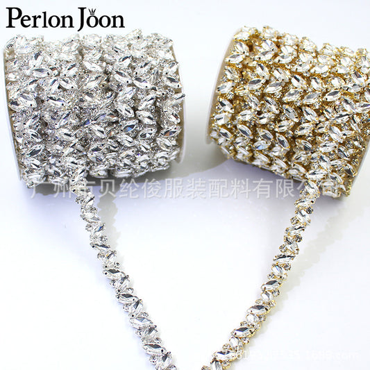 A gold and silver super flash leaf-shaped rhinestone chain clothing, shoe and hat accessories - Mixbatch