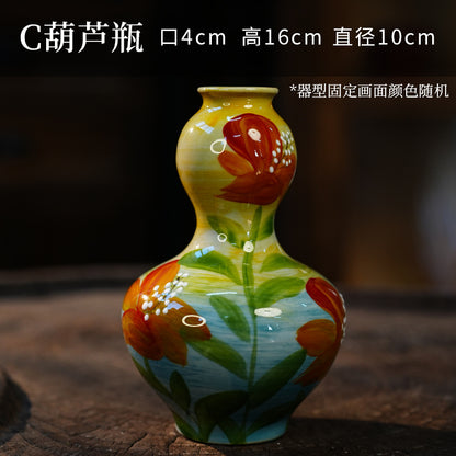 A Jingdezhen handmade oil painting vase dried flower home decoration TV cabinet ornament wine cabinet TV cabinet ceramic flower device