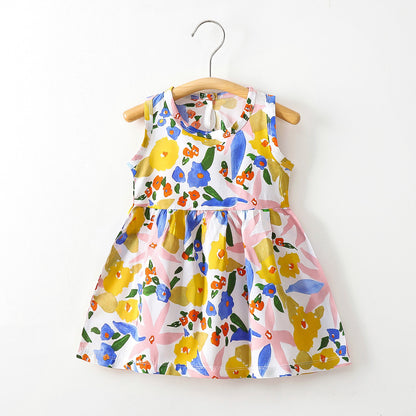 A summer children's and girls' cotton vest dress baby thin rayon floral skirt - Mixbatch
