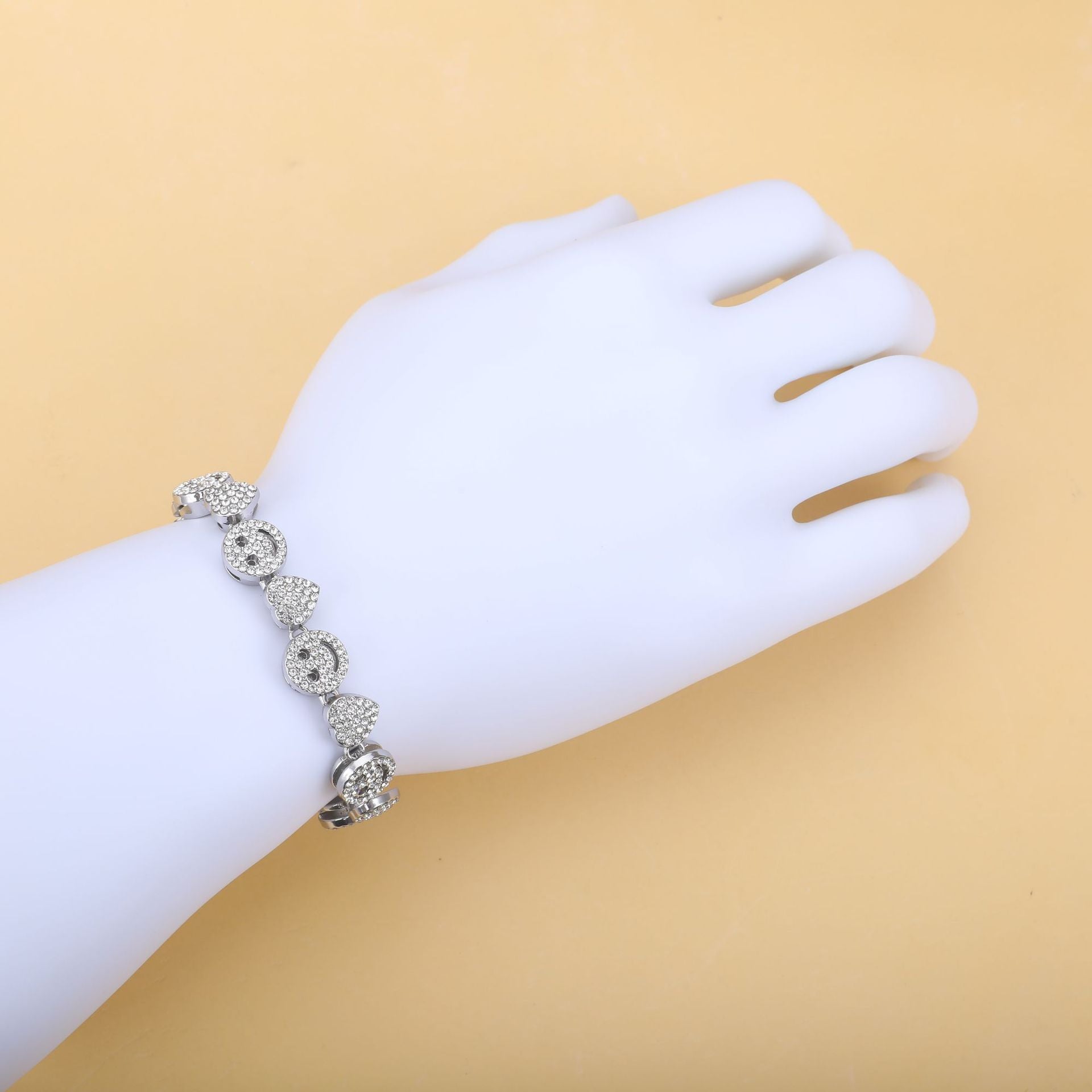 A cross-border hot sale new love smiley face full of diamonds Cuban chain European and American hip-hop necklace jewelry DIY - Mixbatch