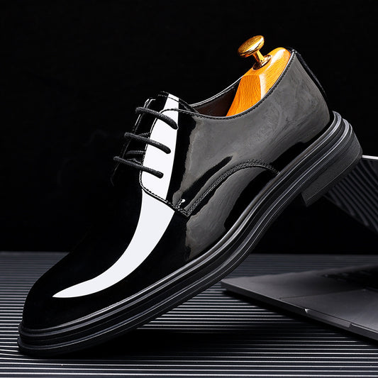 A leather shoes men's Korean version patent leather increases 8CM business leather shoes