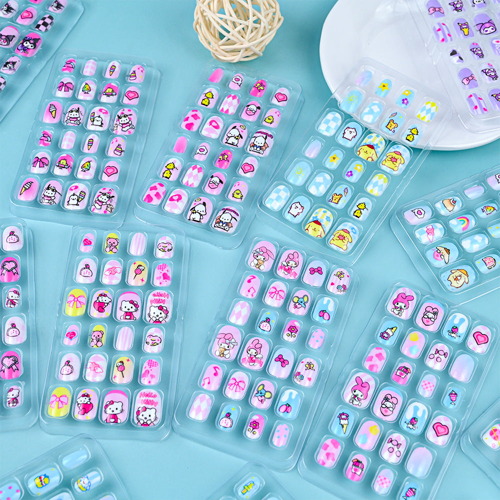 A Cross-border 24 pieces of children wearing nail cartoon animated nail patch removable girl cute manicure fingernail piece - Mixbatch