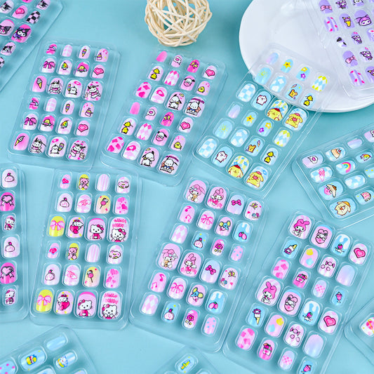 A Cross-border 24 pieces of children wearing nail cartoon animated nail patch removable girl cute manicure fingernail piece - Mixbatch