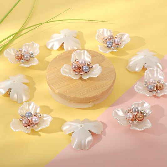 A three-leaf imitation shell petals three pearls flower heart accessories, resin flower plate DIY jewelry accessories wholesale - Mixbatch