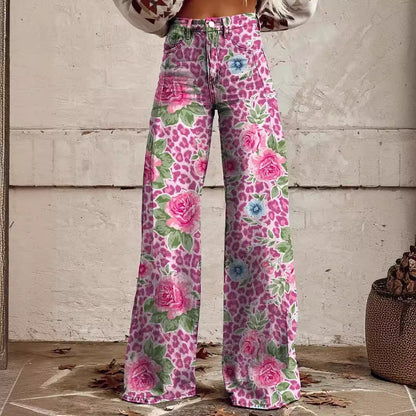 A European and American foreign trade large size women's casual pants, thin imitation jeans, wide legs
