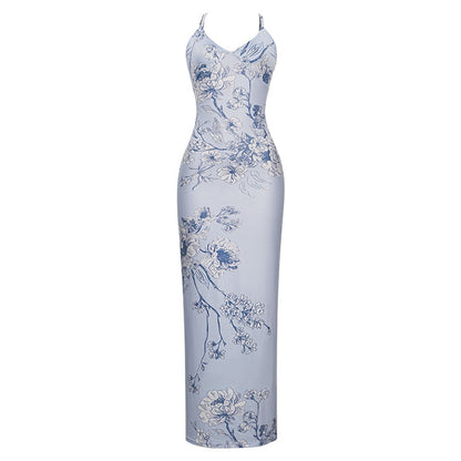 W270DS European and American cross-border 2025 spring new women's clothing dress holiday temperament slim print design sling - Mixbatch