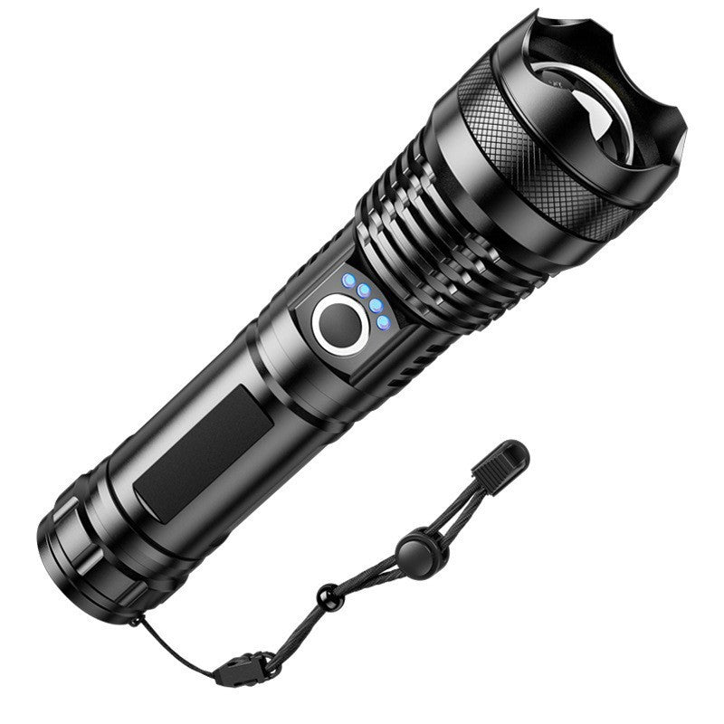 A USB flashlight Outdoor aluminum alloy strong light flashlight, new power display flashlight