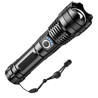 A USB flashlight Outdoor aluminum alloy strong light flashlight, new power display flashlight