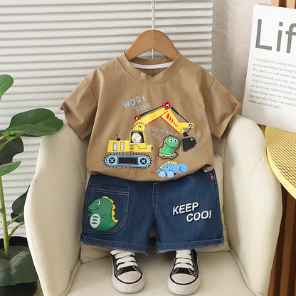 A children's short-sleeved set boys' T-shirt baby summer children's clothing girls' shorts baby clothes summer clothing wholesale