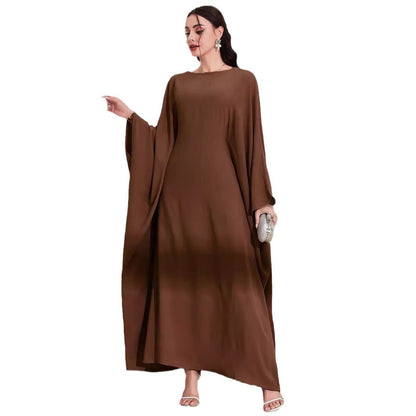 Cross-border new Muslim Middle East Arabic dress straps bat sleeve crew neck fashion elegant dress robe - Mixbatch