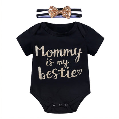 A cross-border foreign trade new baby short sleeved triangle jumpsuit+headband summer cotton jumpsuit crawling suit for infants and young children - Mixbatch