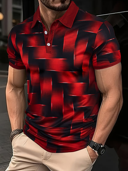 A European and American cross-border men's casual fashion 3D printing trendy polo shirt lapel popular short sleeves