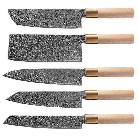A Damascus chef's knife slicing knife