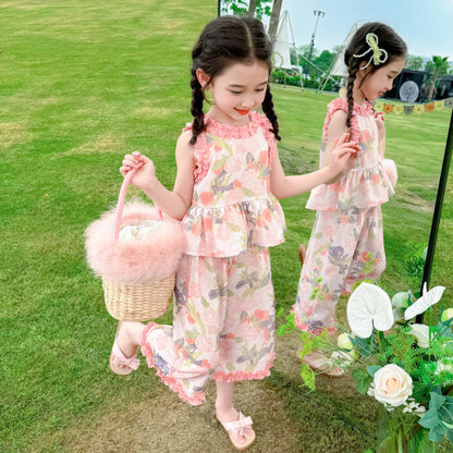 A new summer girls sleeveless printing set