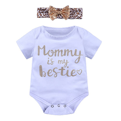 A cross-border foreign trade new baby short sleeved triangle jumpsuit+headband summer cotton jumpsuit crawling suit for infants and young children - Mixbatch