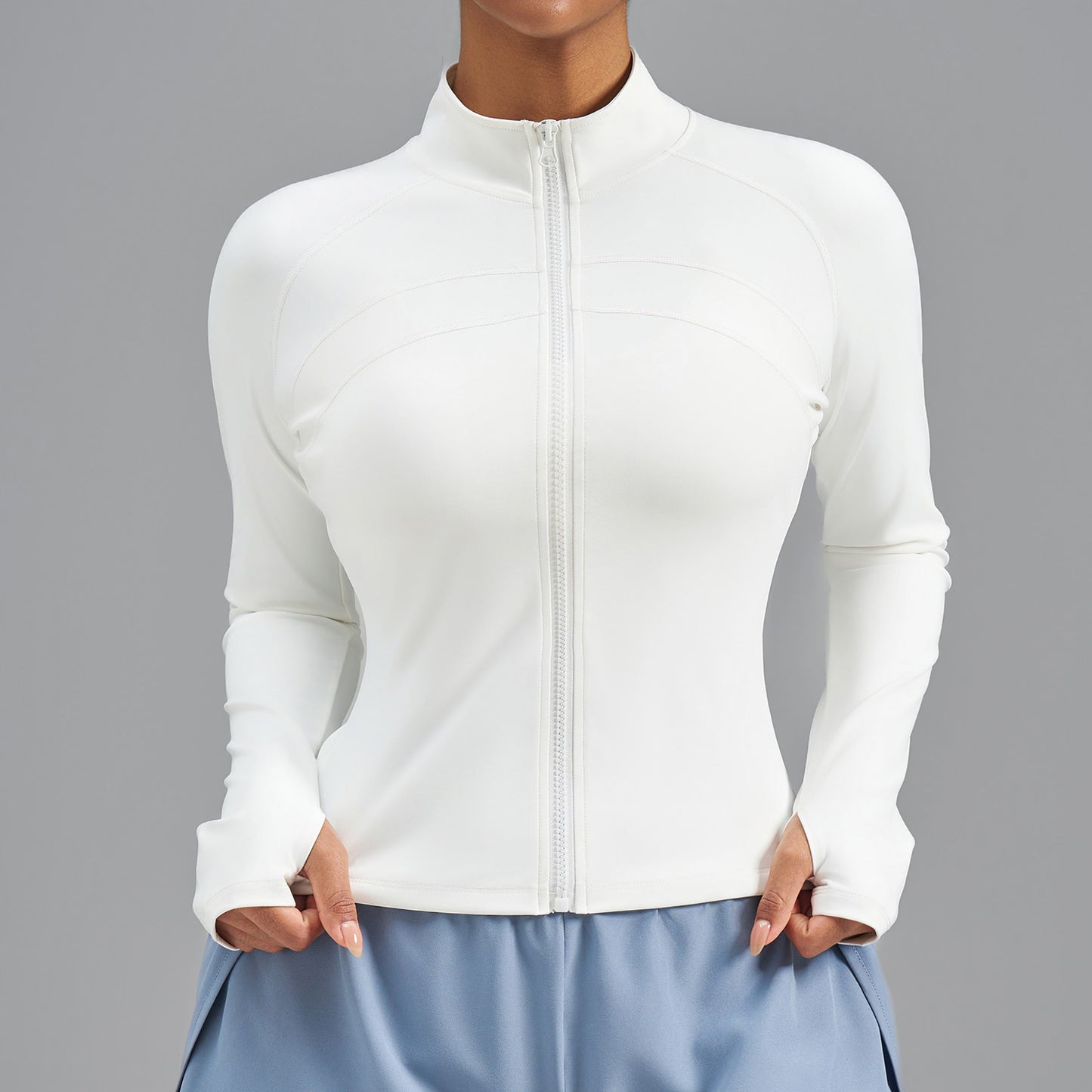 A European and American large size zipper sports jacket elastic tight sports top European size slim and thin yoga clothes women