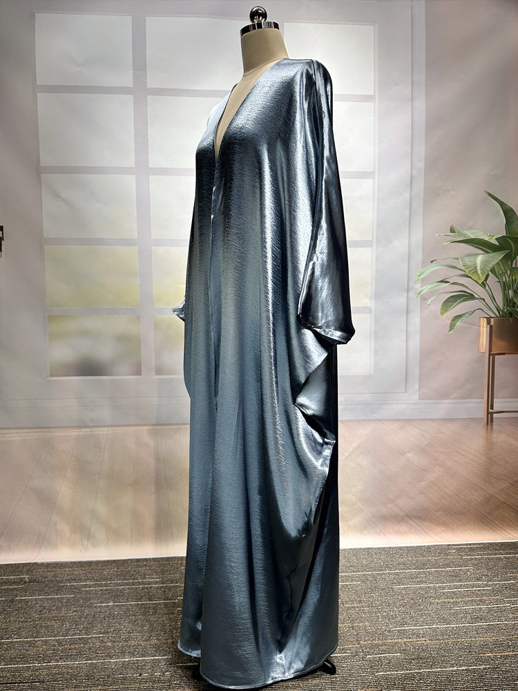 New Middle East Muslim Dubai Clothing Fashion Elegant Cardigan Snowflake Satin Dress Robe - Mixbatch