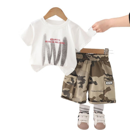 A Boys' summer suit New handsome children's short-sleeved two-piece set of 1-5 year old baby summer clothes