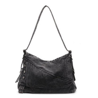 A denim shoulder bag