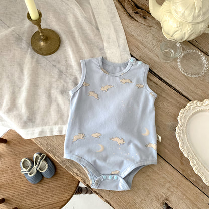 A baby and toddler summer thin boneless vest with buttocks and jumpsuit ins Nordic rabbit floral print sleeveless crawling suit - Mixbatch