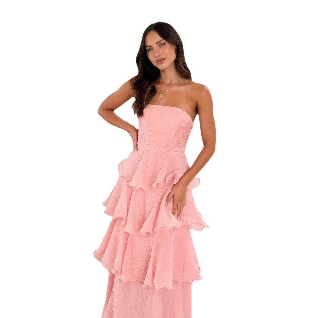 A summer European and American cross-border foreign trade new sexy fashion tube top backless cake dress -68511