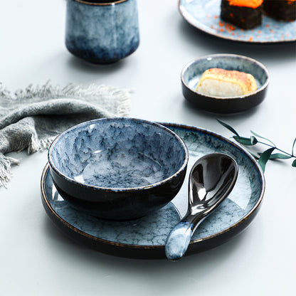 A Japanese high-end light luxury Western food ceramic wing bowl plate spoon cup hotel restaurant table four-piece tableware set