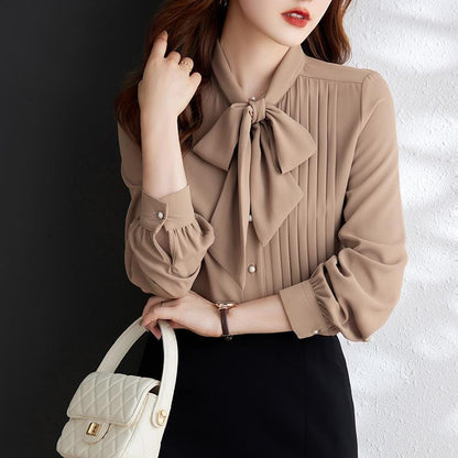A Korean version of lace-up chiffon new French commuter shirt women - Mixbatch