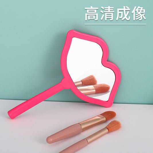 A new lip handheld makeup mirror can be printed LOGO handle mirror high definition portable makeup mirror DIY mini mirror - Mixbatch