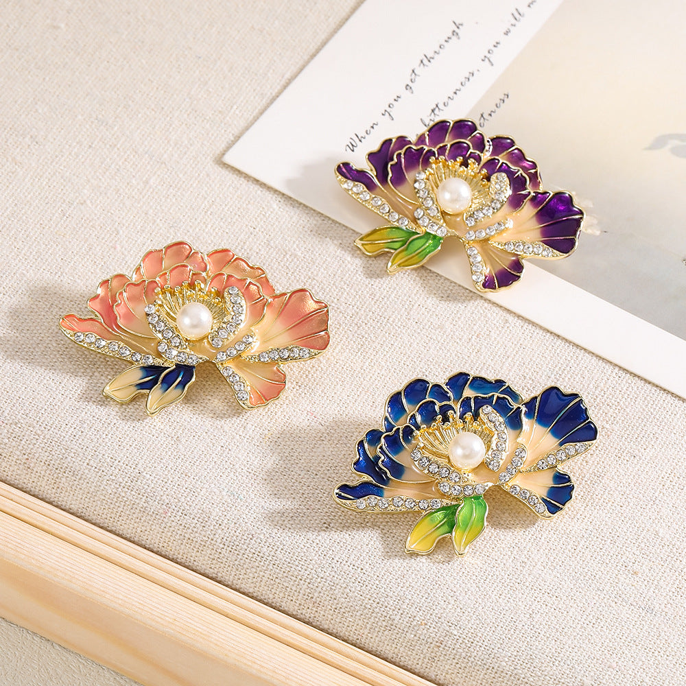A new national style peony brooch high-end women's brooch pin enamel high-end suit accessories pin coat decoration - Mixbatch