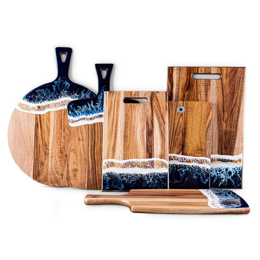 A Wave Resin Cutting Board Epoxy Resin Craft Acacia Wood Cutting Board River Beach Pattern Cooked Food Cutting Board