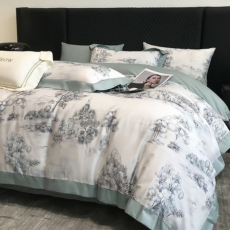 American luxury 200-piece long-staple cotton four-piece high-quality cotton cotton sheets quilt cover master bedroom 4 bedding 3.0kg - Mixbatch