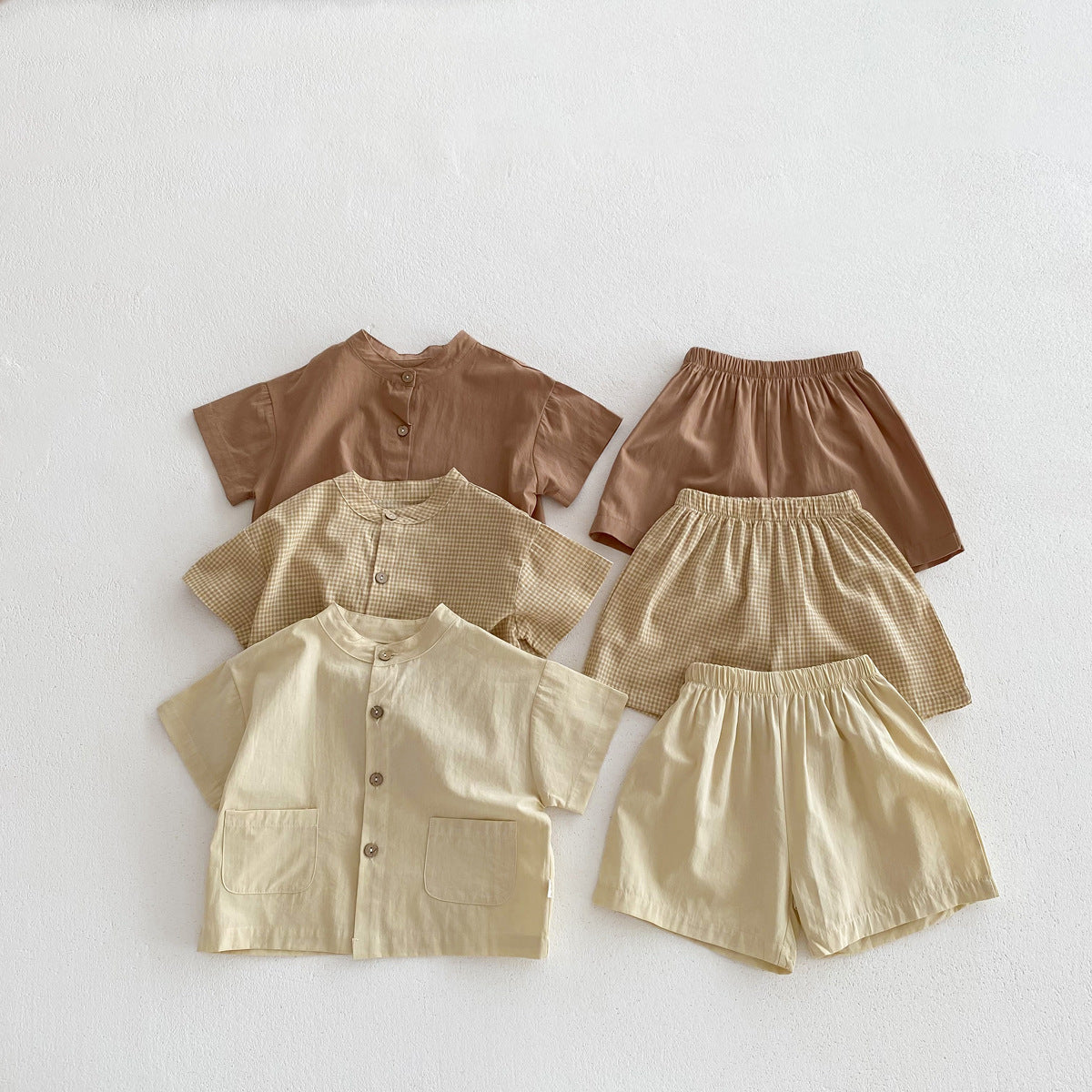 A INS Korean version of the baby summer thin solid color short-sleeved shirt and shorts set for children and boys casual two-piece set - Mixbatch