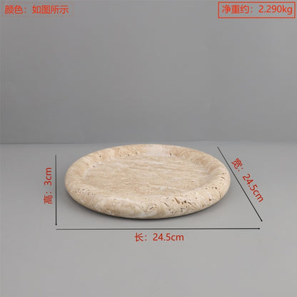 صينية زخرفية دائرية الشكل مصنوعة من رخام الترافرتين 