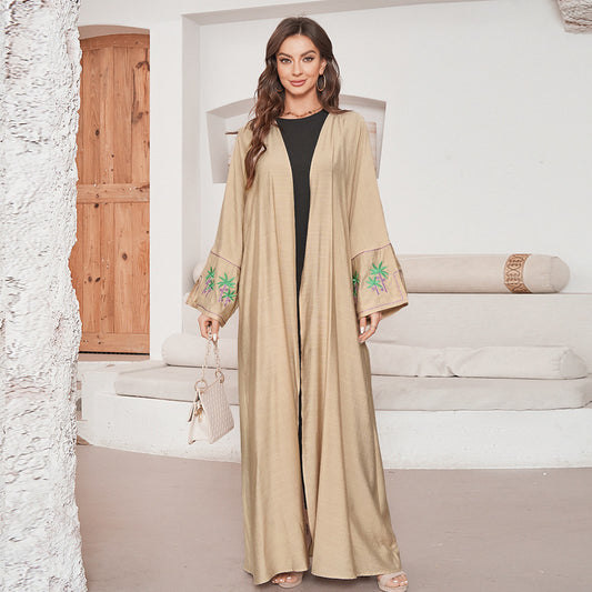 New Embroidered Middle Eastern Muslim Clothing Fashion Elegant Cardigan Human Cotton Dress Robe - Mixbatch