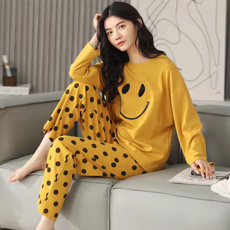 A large number of wholesale pajamas women's spring and autumn long-sleeved autumn and winter loungewear women's large size simple loose suit outer wear - Mixbatch