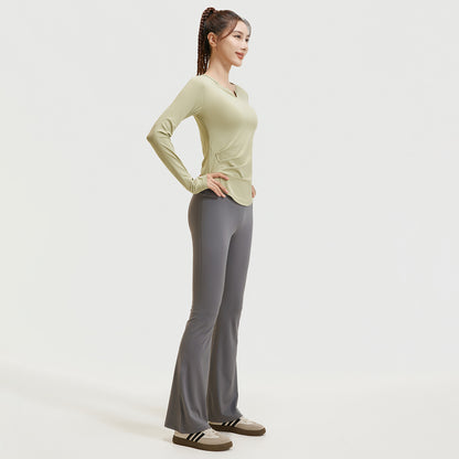 A autumn v-neck yoga suit pleated naked feeling slim and thin long fitness suit women